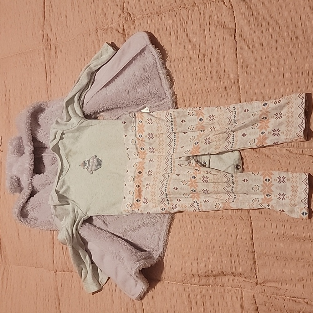Baby Long-sleeved Onesie, Purple Fur Vest and leggings Combo